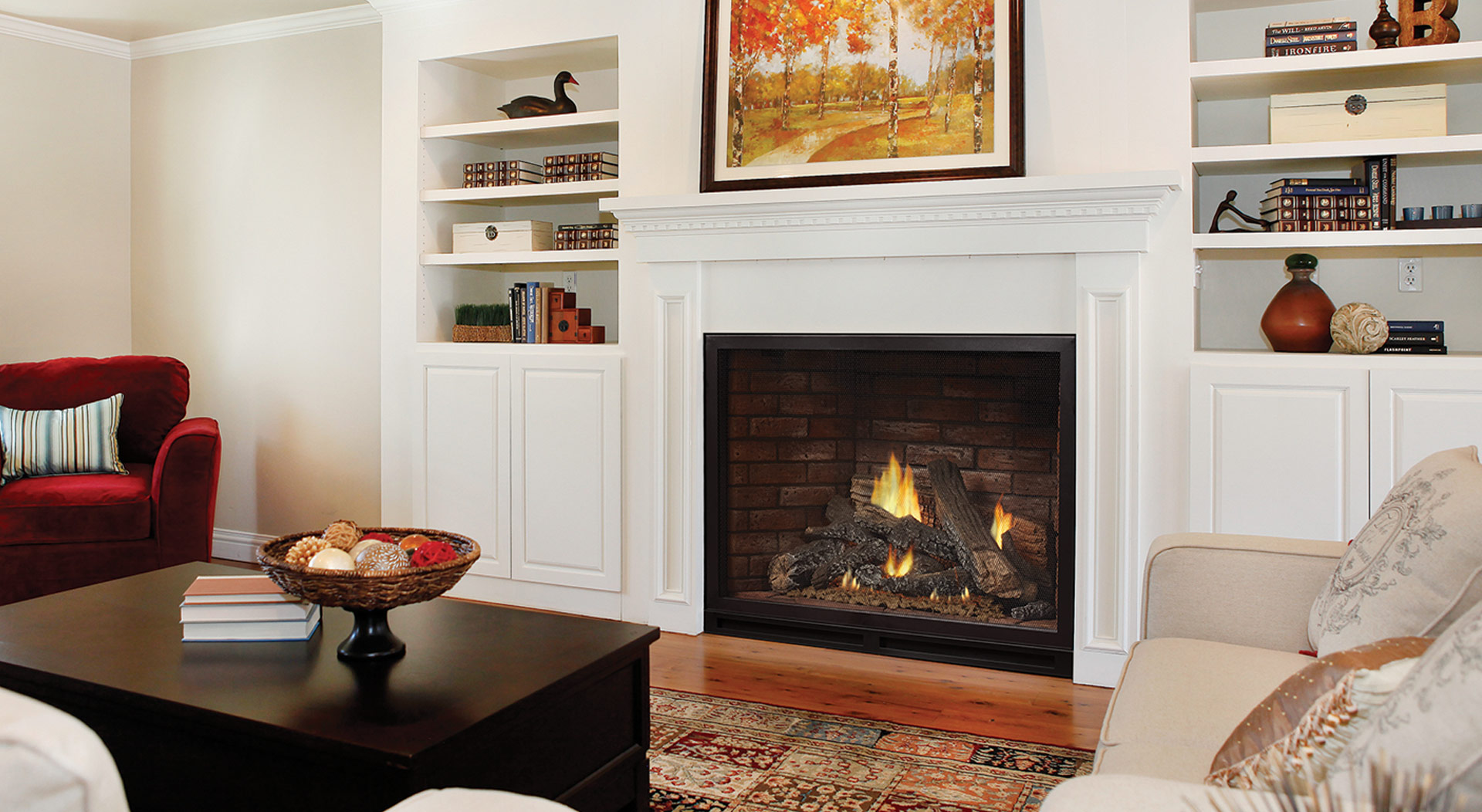 White Mountain Hearth gas logs in a masonry fireplace