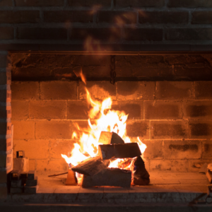 wood burning in a brick firebox